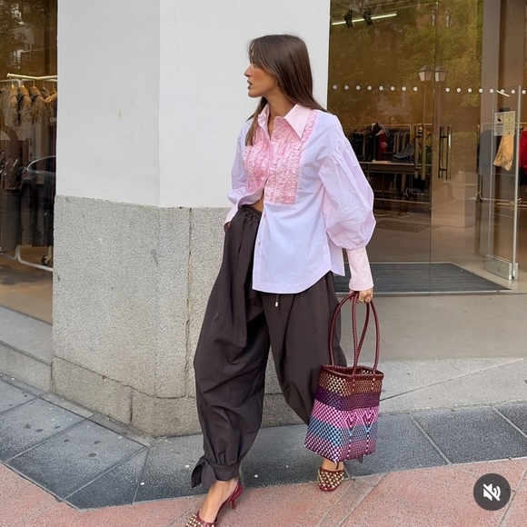 Zara Balloon Pants Bow Brown Size L - Picture 6 of 15